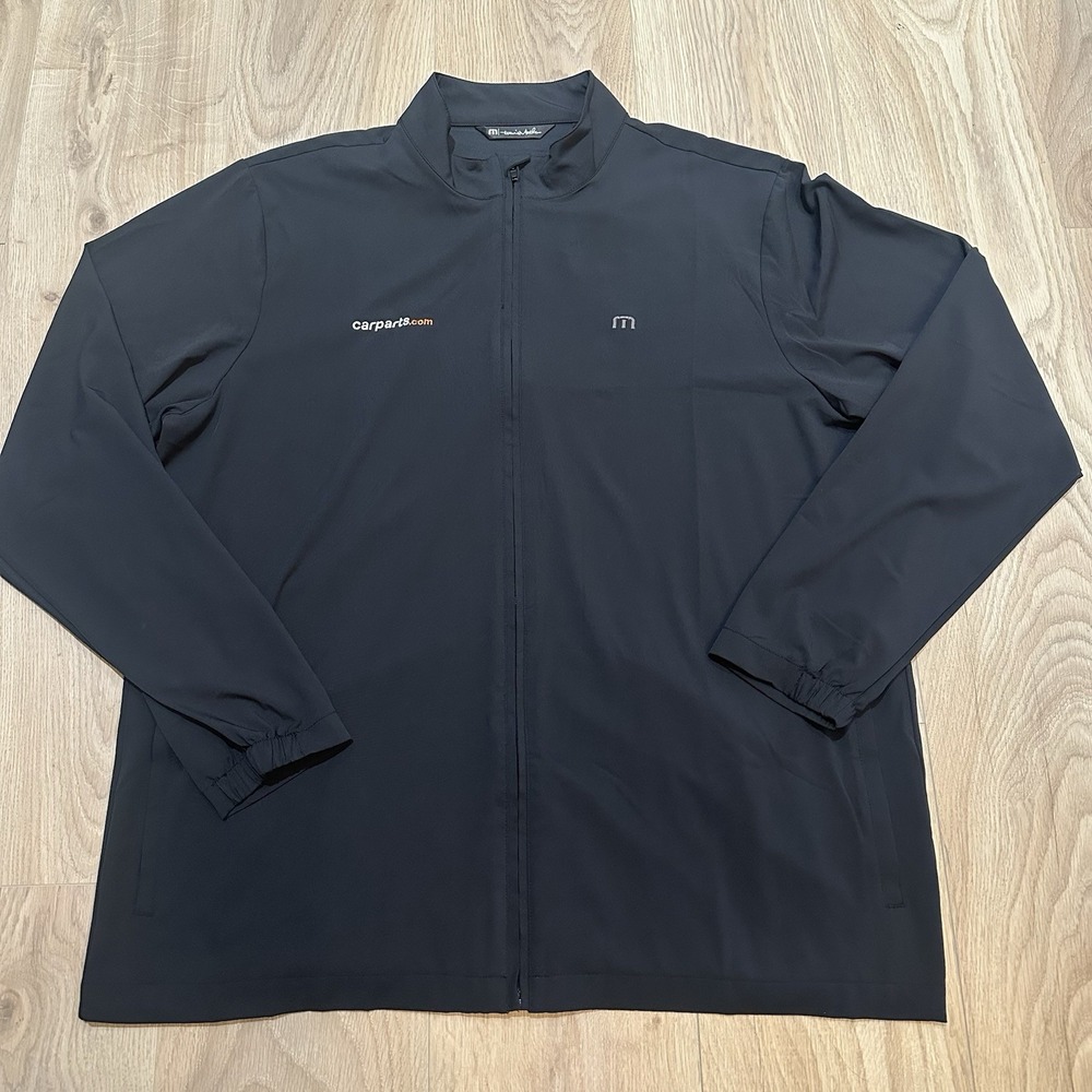 NWOT Travis Mathew Jacket Men's XXL Black Full Zip Pockets Bank Company Logo